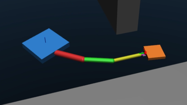 The robot in the grasped phase, rigidly attached to the payload